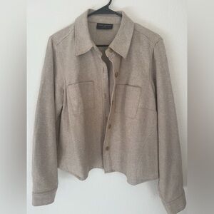 Lane Bryant Cropped Tan Twill Shacket Button Front Jacket Size 14/16